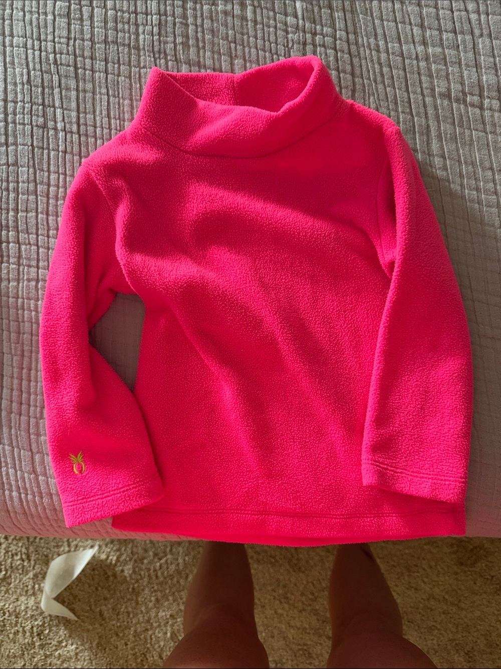 Mock neck Dudley Stephens hot neon bright  Pink Fleece  with lime green Logo